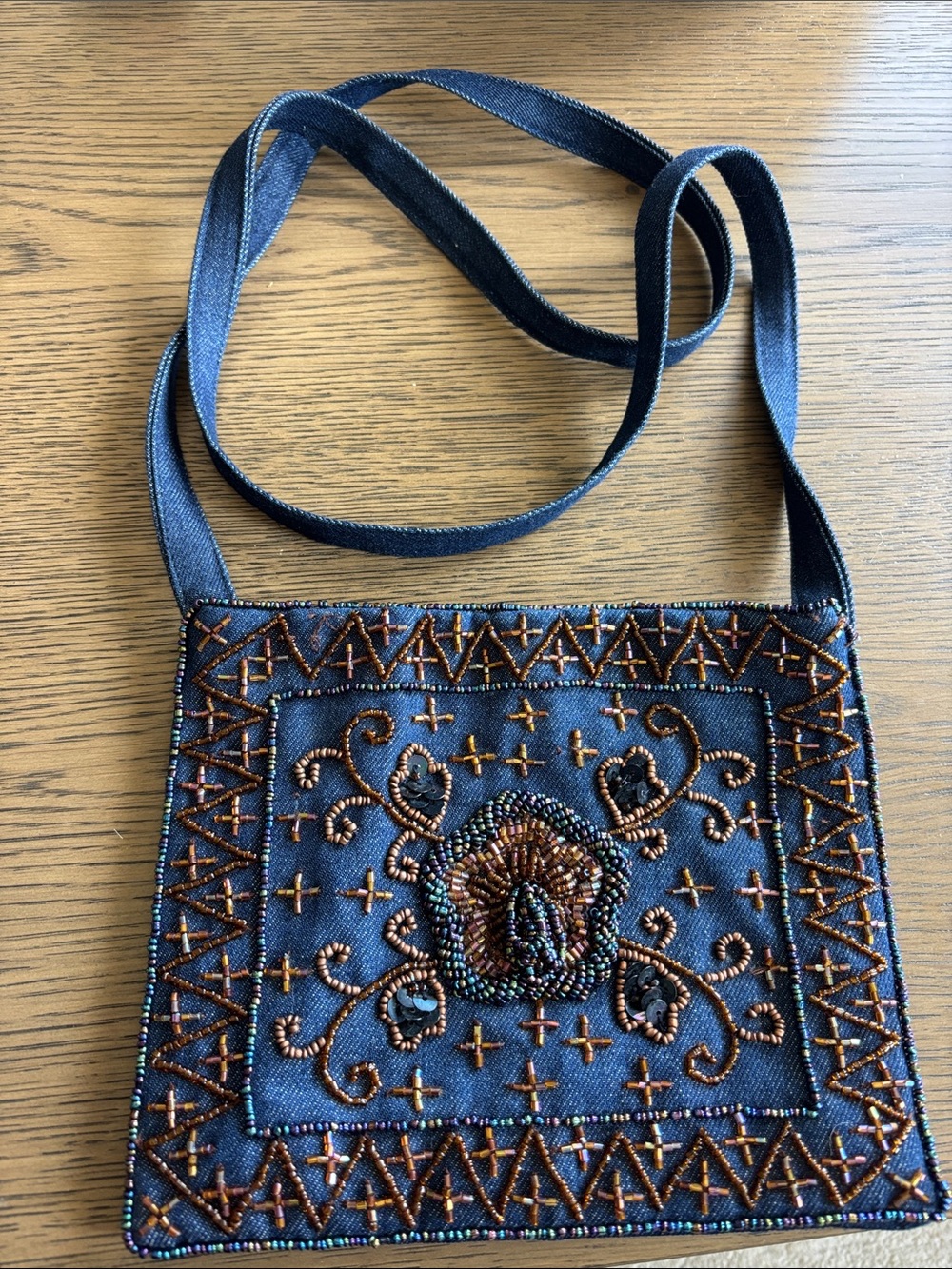 Embellished Navy Beaded Crossbody Bag